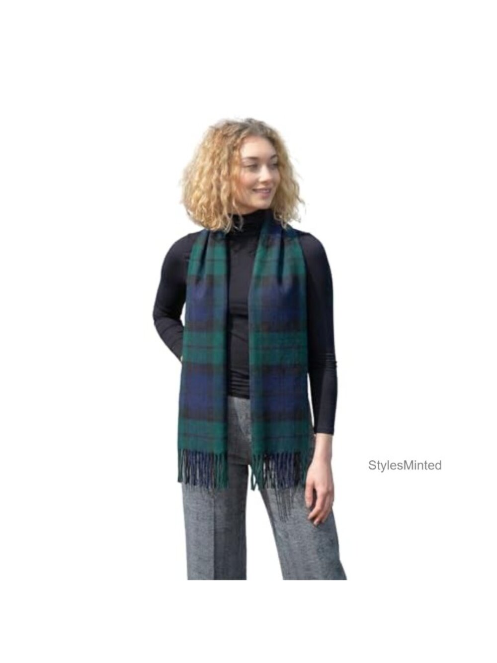 Merino Lambswool Scarf 12x71in Made in Ireland Fringe Tartan Wrap